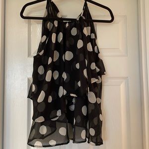Black and white polka dot flowy top